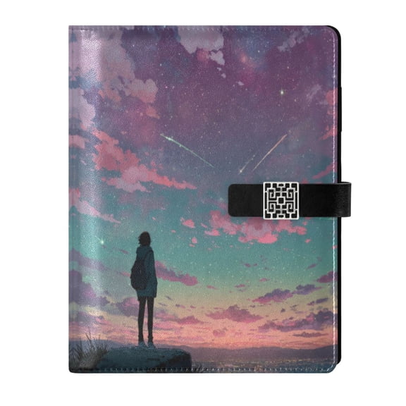 Leather Planner Leather Notebook Notebook Journal Binder Design Pen Pocket Design Convenient for Storage Anime Bioluminescent Person