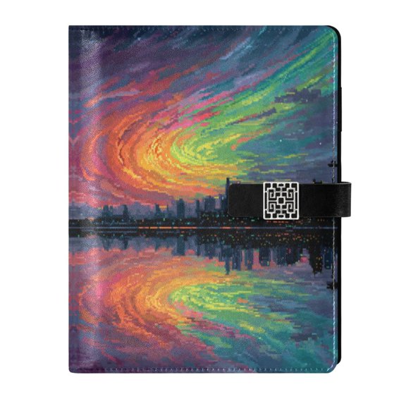Leather Planner Leather Notebook Notebook Journal Binder Design Pen Pocket Design Convenient for Storage Aurora Borealis City