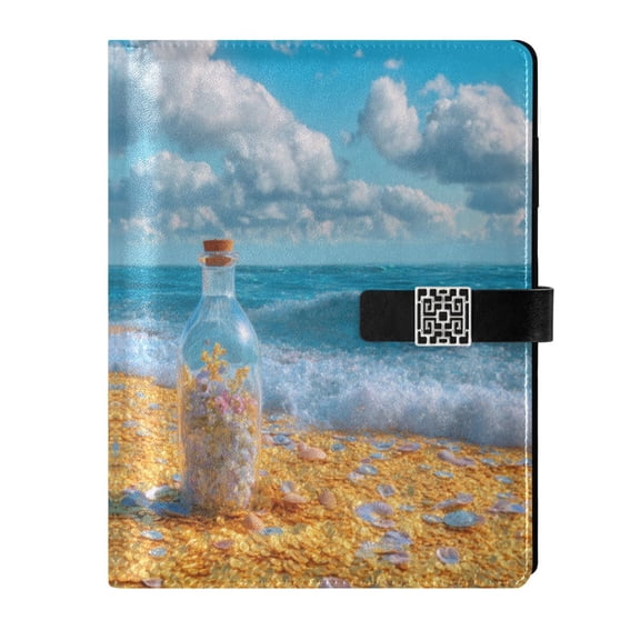 Leather Planner Leather Notebook Notebook Journal Binder Design Pen Pocket Design Convenient for Storage Beach Golden Coin Scenery