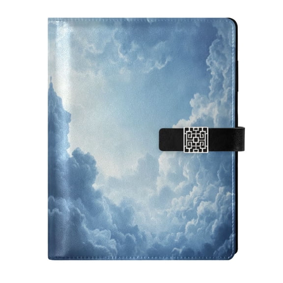 Leather Planner Leather Notebook Notebook Journal Binder Design Pen Pocket Design Convenient for Storage Beautiful Blue White Clouds