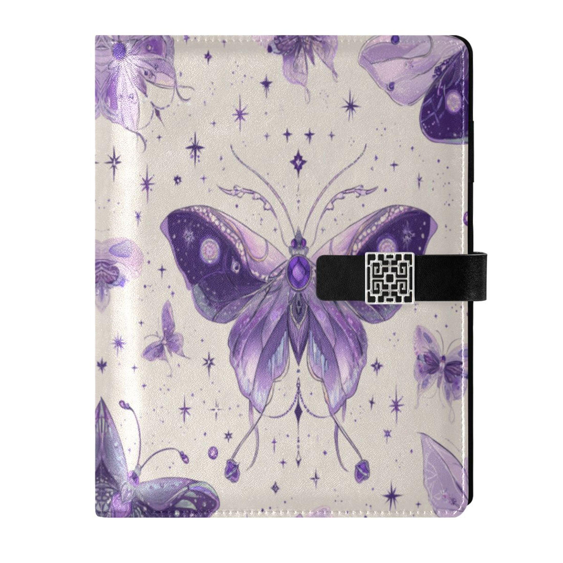 Leather Planner Leather Notebook Notebook Journal Binder Design Pen Pocket Design Convenient for Storage Beautiful Purple Butterflies