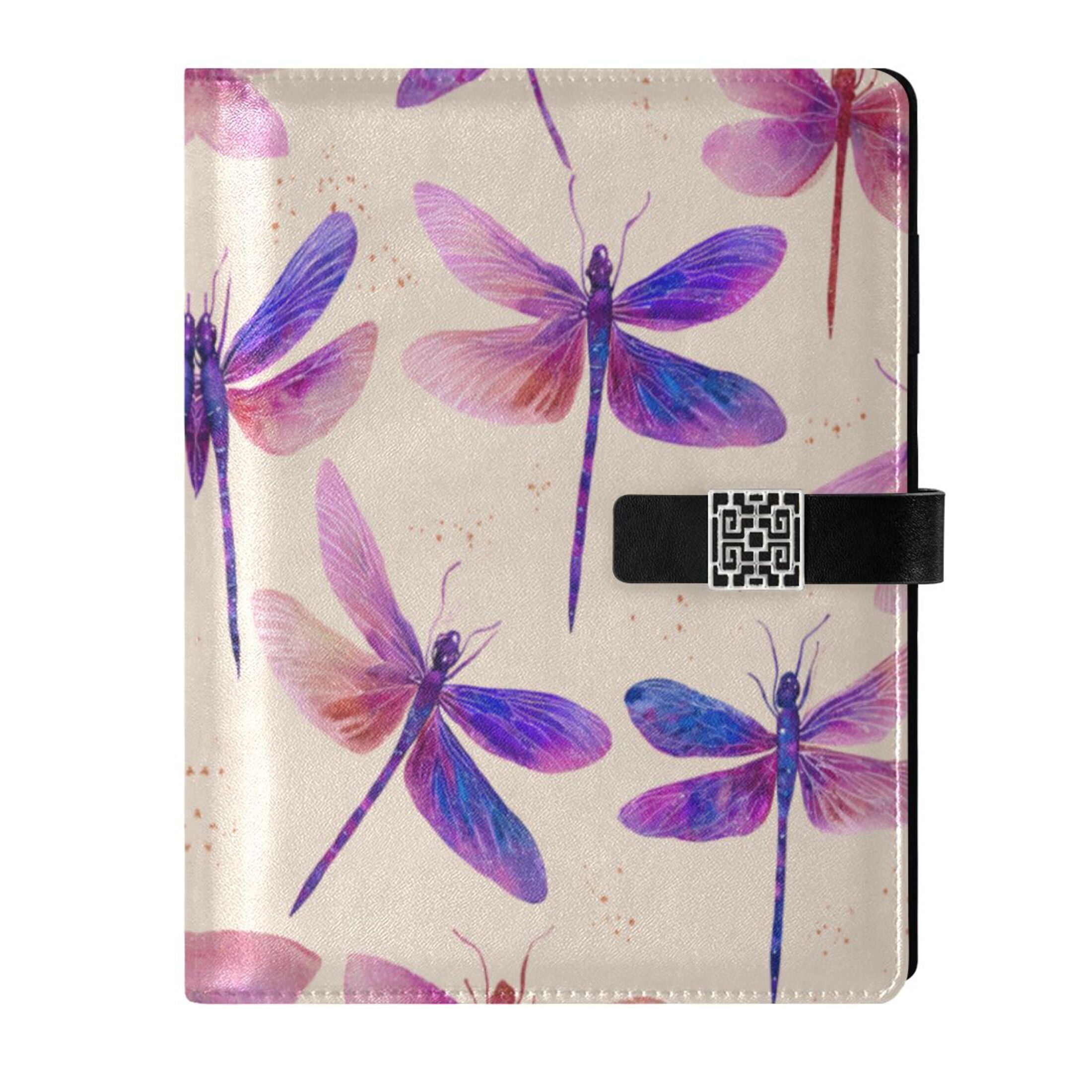 Leather Planner Leather Notebook Notebook Journal Binder Design Pen Pocket Design Convenient for Storage Beautiful Purple Dragonfly
