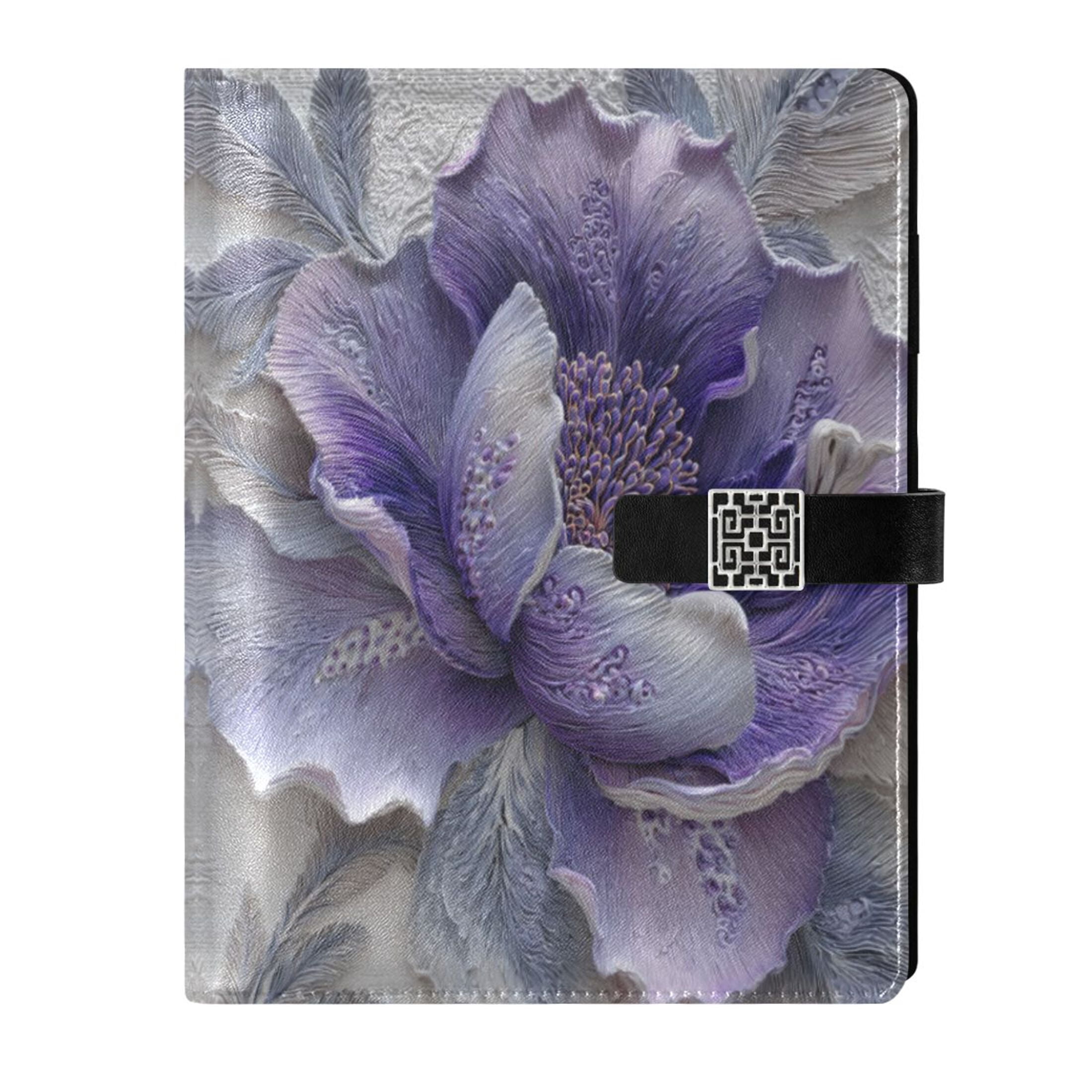 Leather Planner Leather Notebook Notebook Journal Binder Design Pen Pocket Design Convenient for Storage Beautiful Purple Flowers