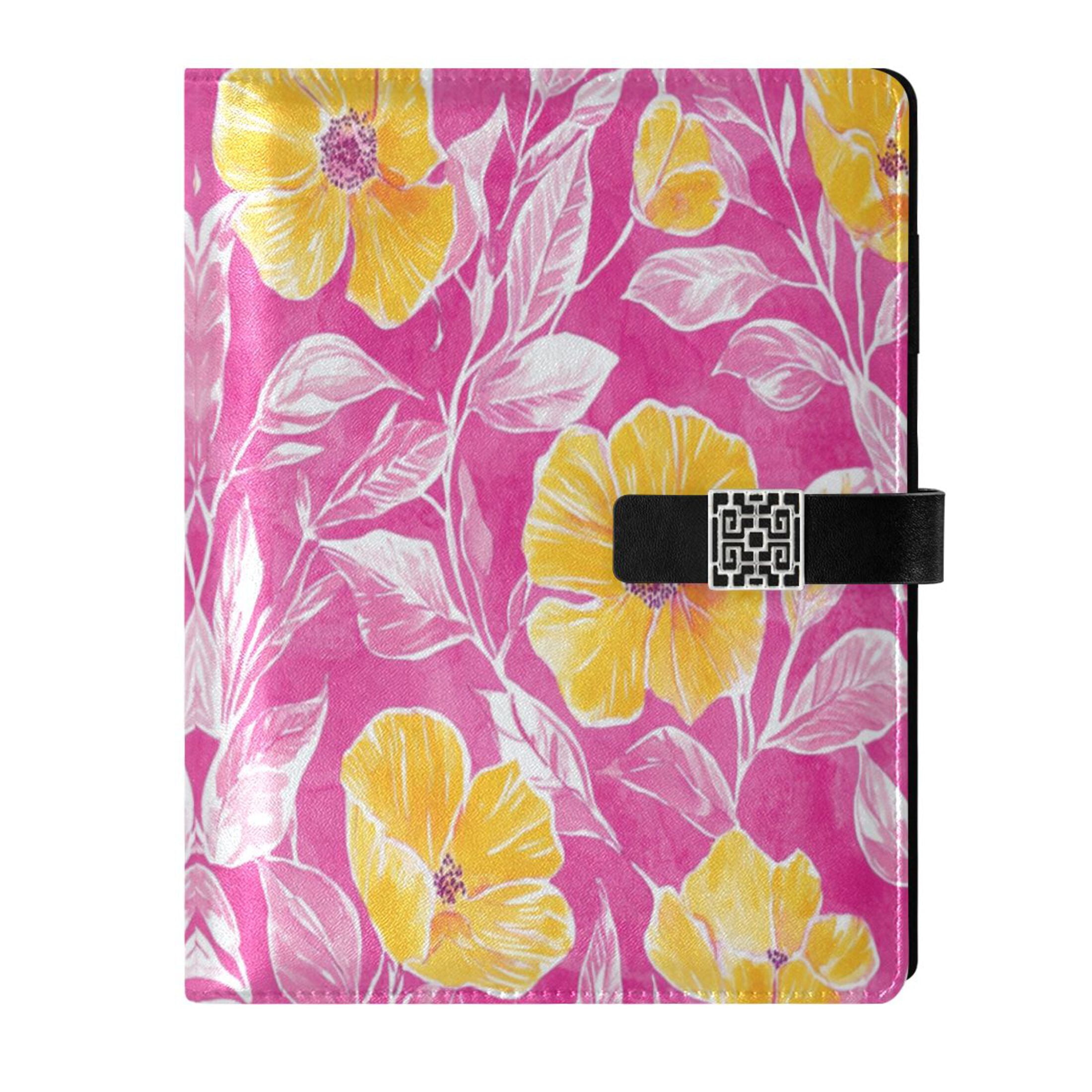Leather Planner Leather Notebook Notebook Journal Binder Design Pen Pocket Design Convenient for Storage Beautiful Yellow Flower