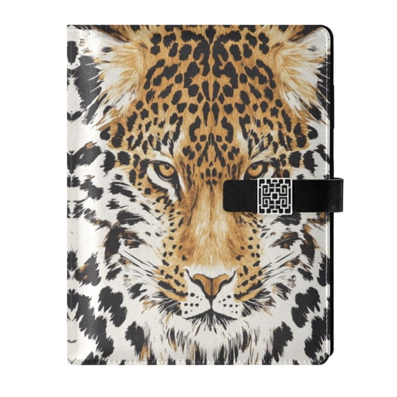 Leather Planner Leather Notebook Notebook Journal Binder Design Pen Pocket Design Convenient for Storage Big Yellow Leopard Face