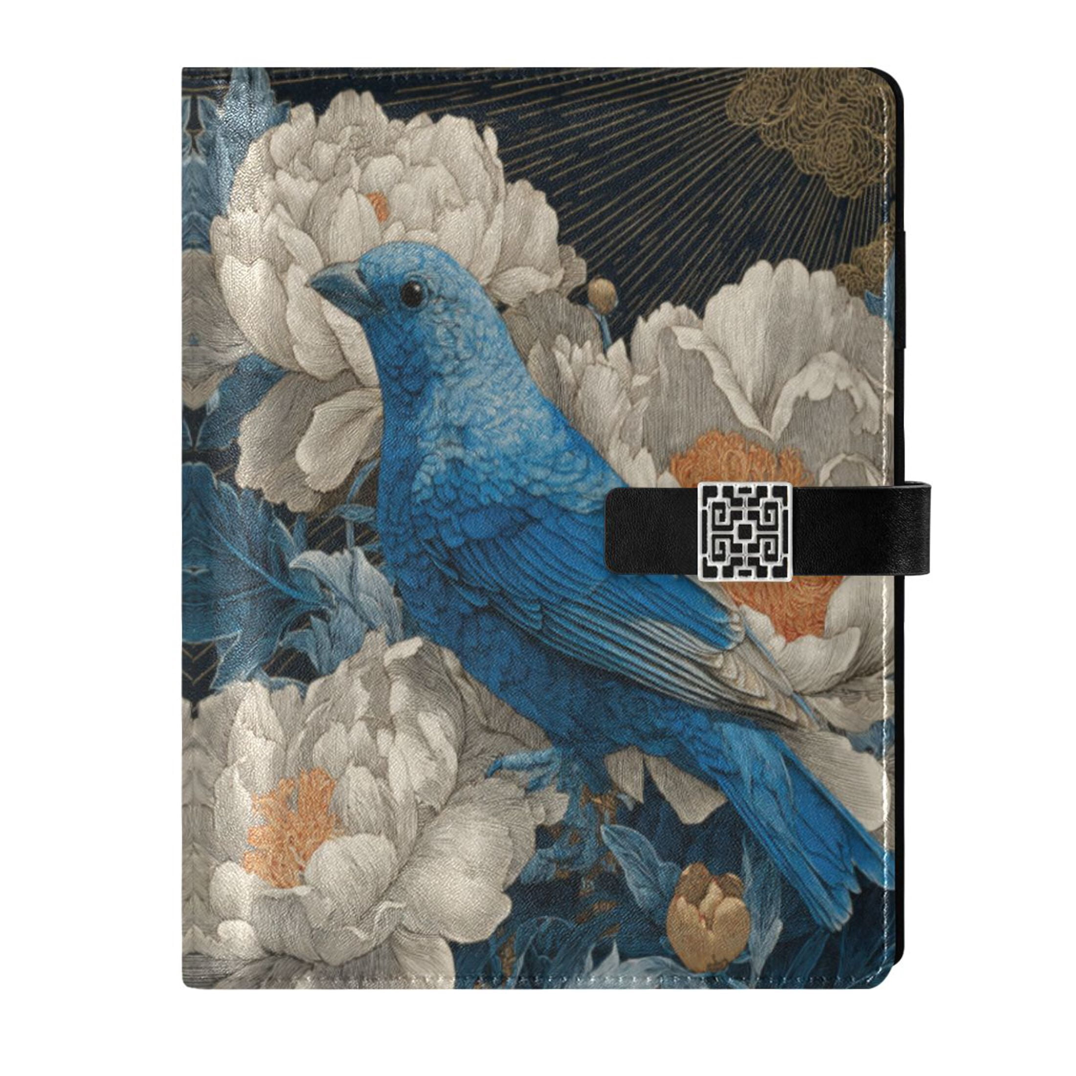 Leather Planner Leather Notebook Notebook Journal Binder Design Pen Pocket Design Convenient for Storage Blue Bird Peony Surrounding