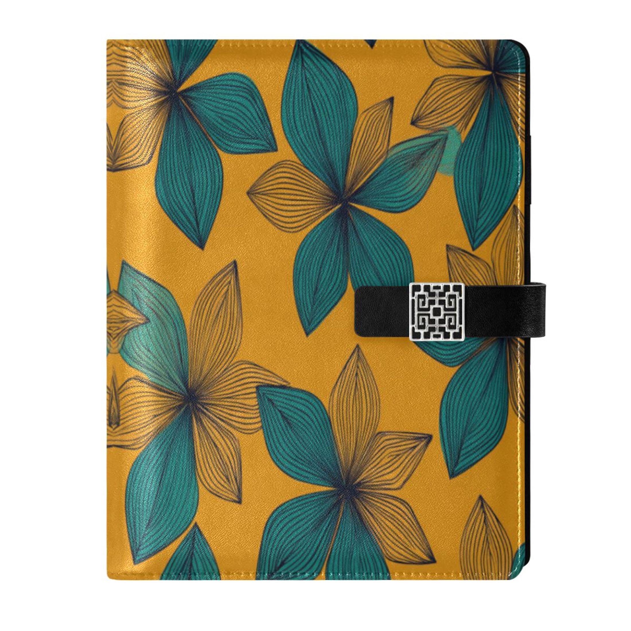 Leather Planner Leather Notebook Notebook Journal Binder Design Pen Pocket Design Convenient for Storage Blue Flowers Pattern
