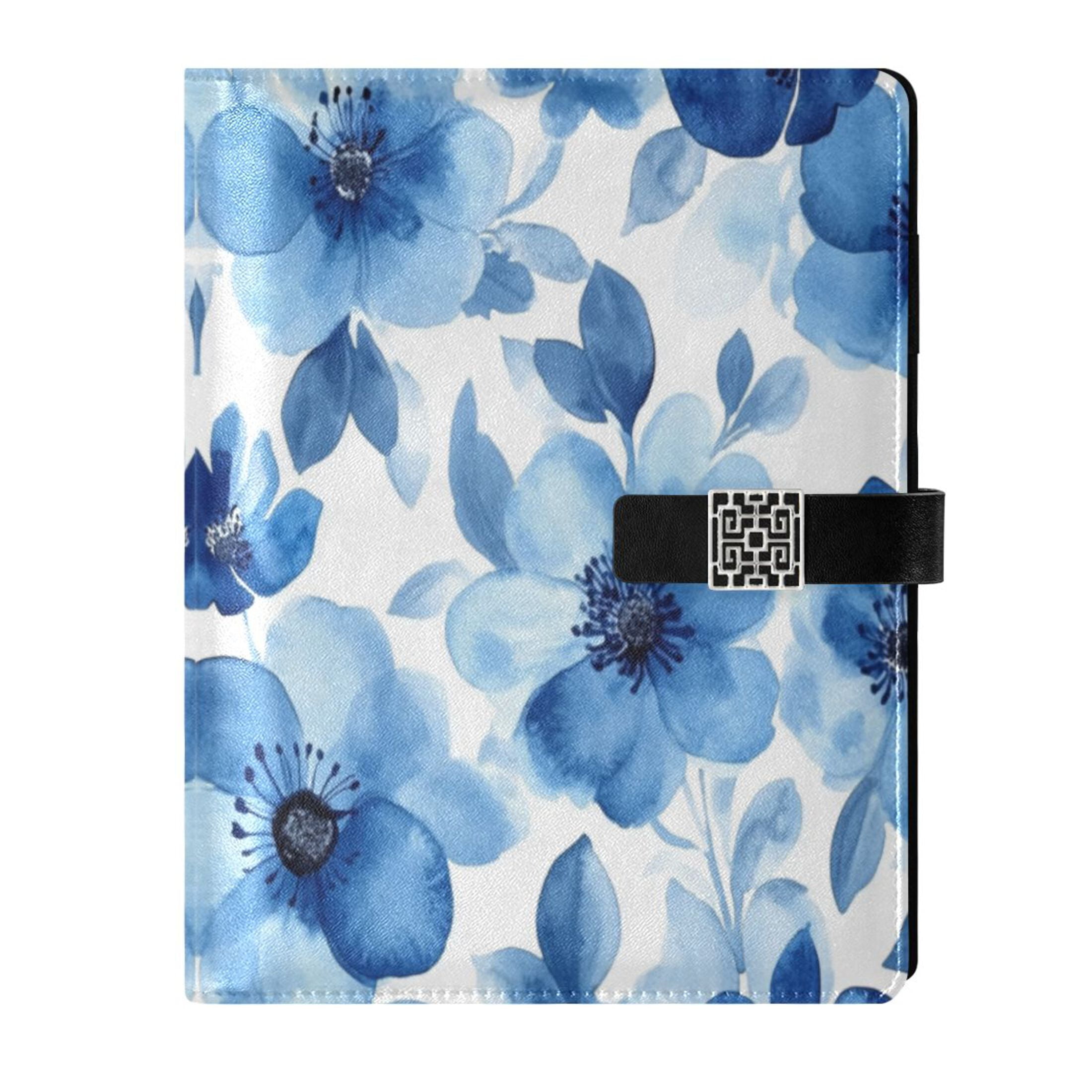 Leather Planner Leather Notebook Notebook Journal Binder Design Pen Pocket Design Convenient for Storage Blue Flowers