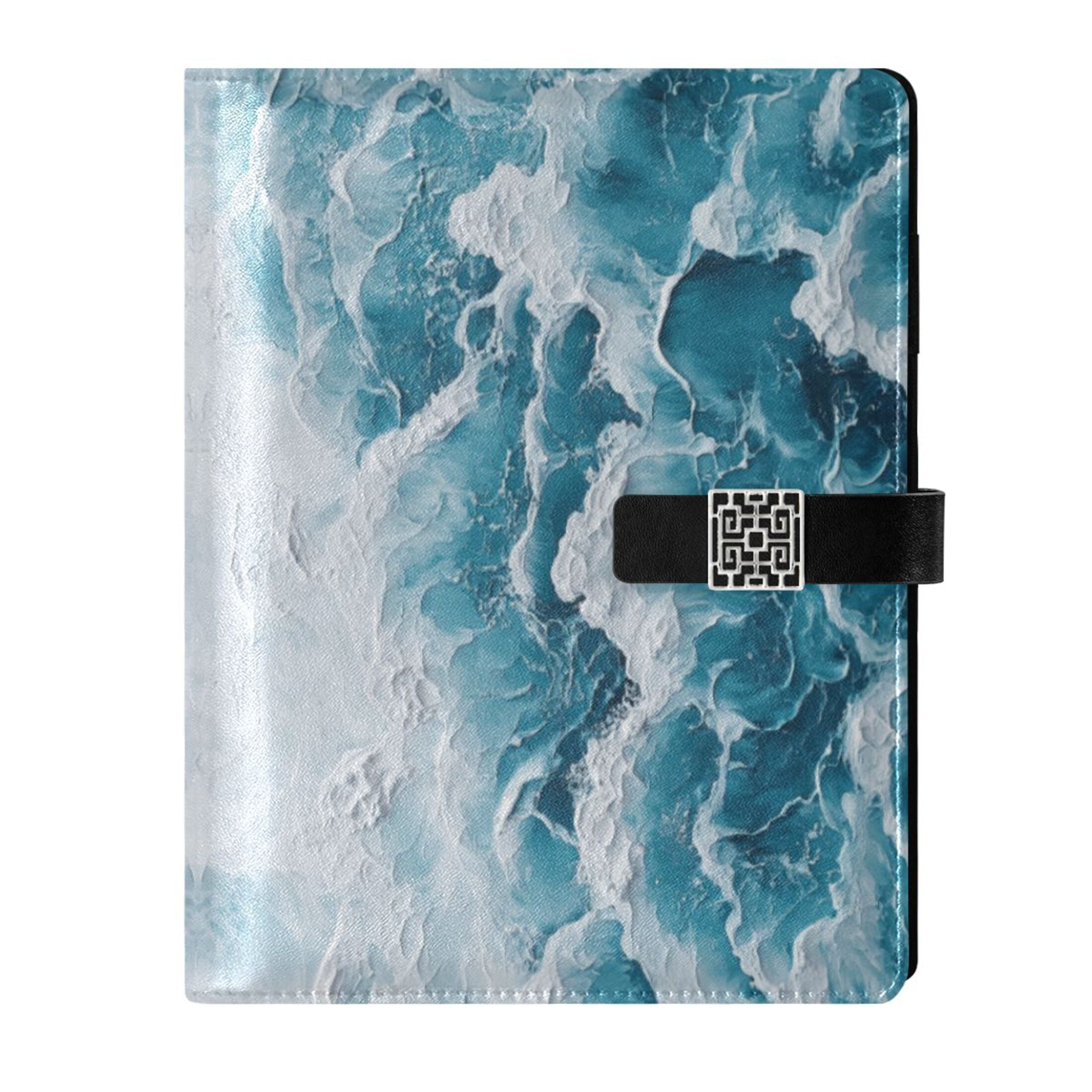 Leather Planner Leather Notebook Notebook Journal Binder Design Pen Pocket Design Convenient for Storage Blue Ocean Pattern