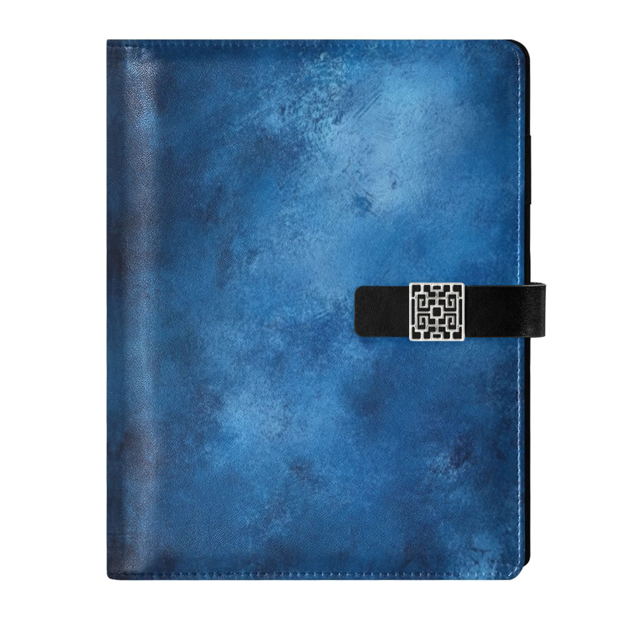 Leather Planner Leather Notebook Notebook Journal Binder Design Pen Pocket Design Convenient for Storage Blue Oil Painting