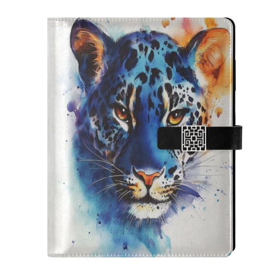 Leather Planner Leather Notebook Notebook Journal Binder Design Pen Pocket Design Convenient for Storage Blue Watercolor Leopard