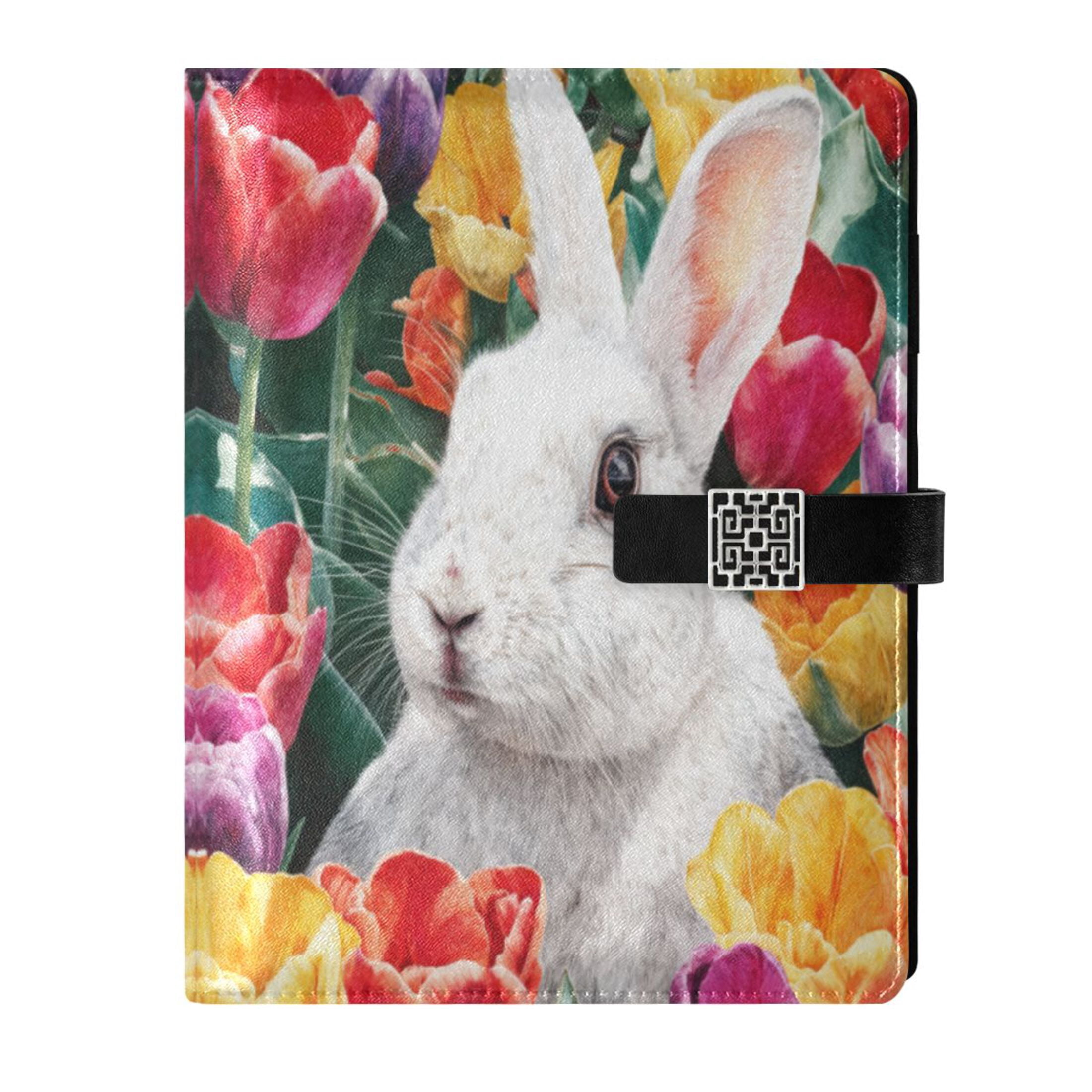Leather Planner Leather Notebook Notebook Journal Binder Design Pen Pocket Design Convenient for Storage Bunny Watercolor White