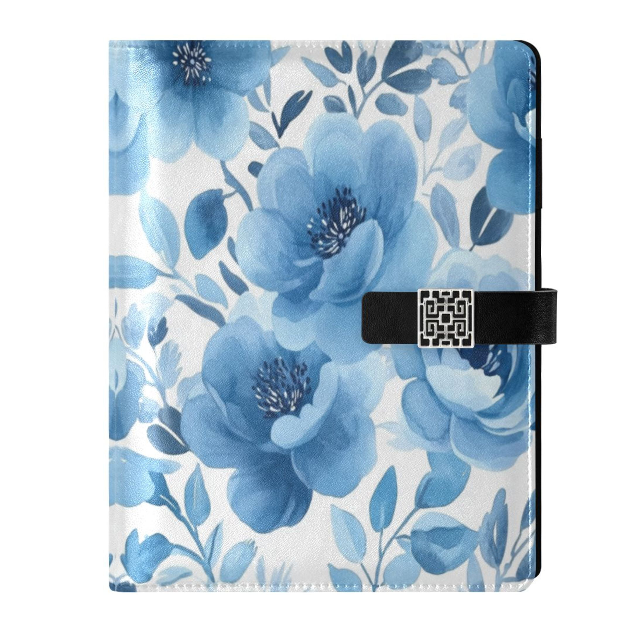 Leather Planner Leather Notebook Notebook Journal Binder Design Pen Pocket Design Convenient for Storage Cartoon Blue Flower