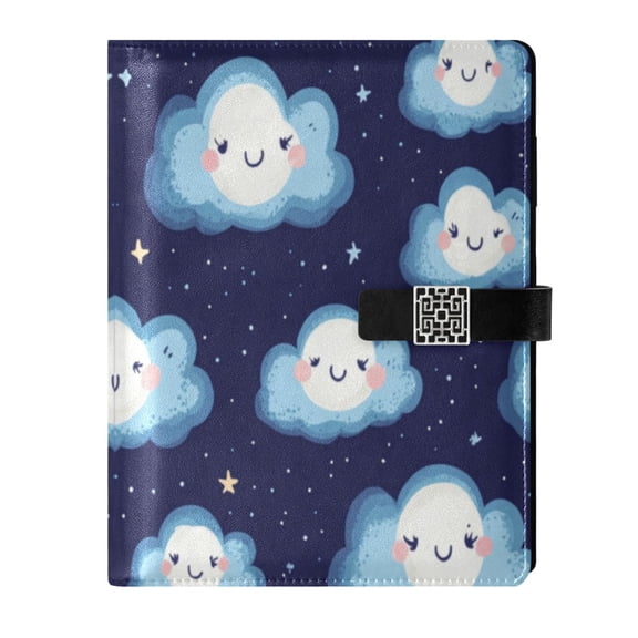 Leather Planner Leather Notebook Notebook Journal Binder Design Pen Pocket Design Convenient for Storage Cartoon Blue Smile Cloud
