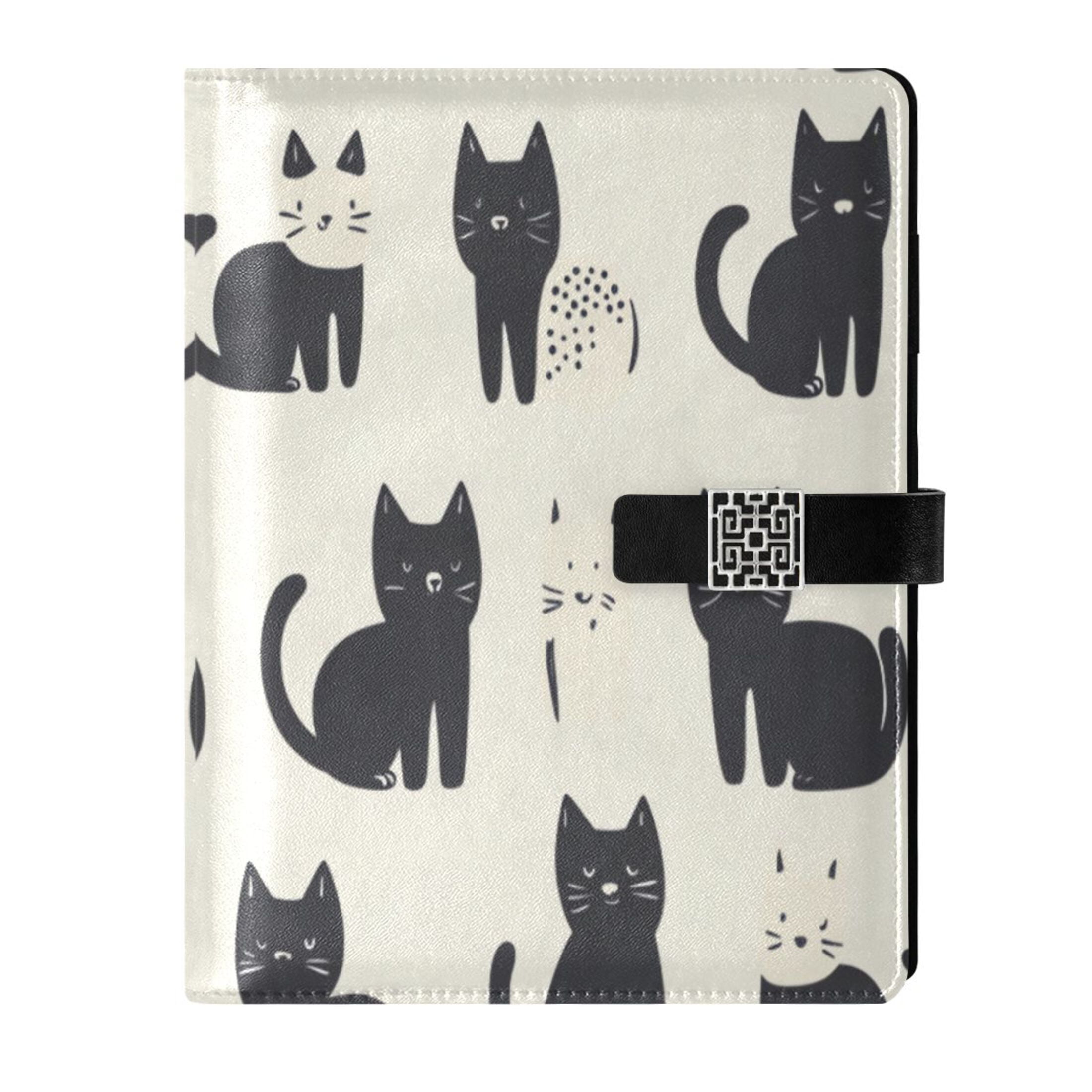Leather Planner Leather Notebook Notebook Journal Binder Design Pen Pocket Design Convenient for Storage Cartoon Cute Black Cat