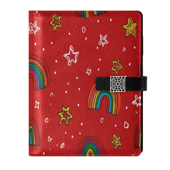 Leather Planner Leather Notebook Notebook Journal Binder Design Pen Pocket Design Convenient for Storage Cartoon Red Rainbow