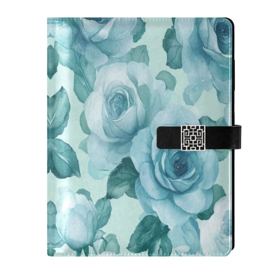 Leather Planner Leather Notebook Notebook Journal Binder Design Pen Pocket Design Convenient for Storage Cartoon Turquoise Roses Seamless