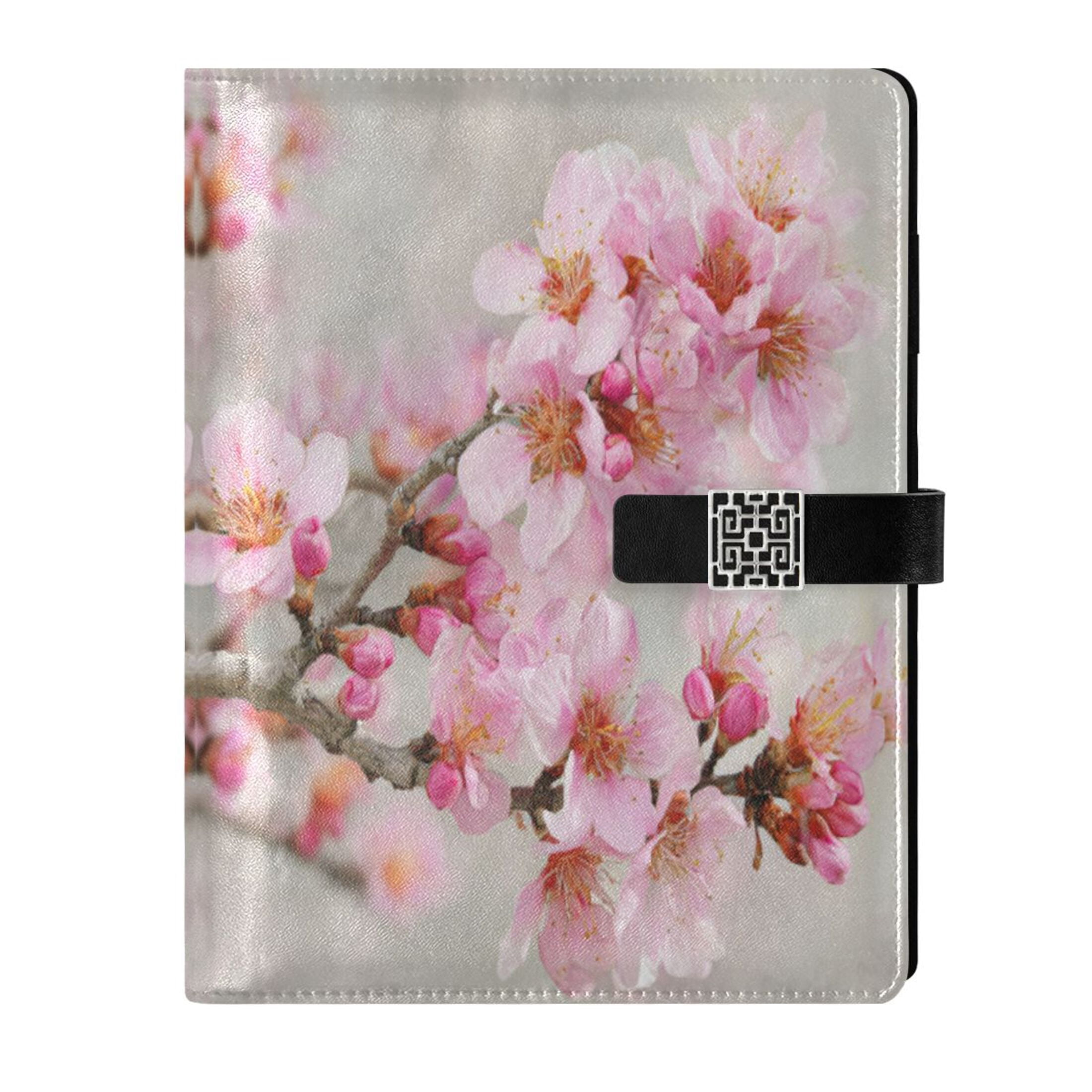 Leather Planner Leather Notebook Notebook Journal Binder Design Pen Pocket Design Convenient for Storage Cherry Blossom Pink Tree