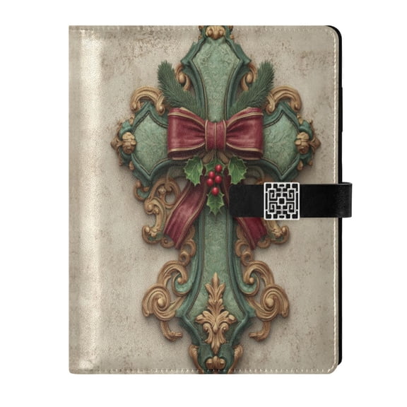Leather Planner Leather Notebook Notebook Journal Binder Design Pen Pocket Design Convenient for Storage Christmas Green Cross Cartoon