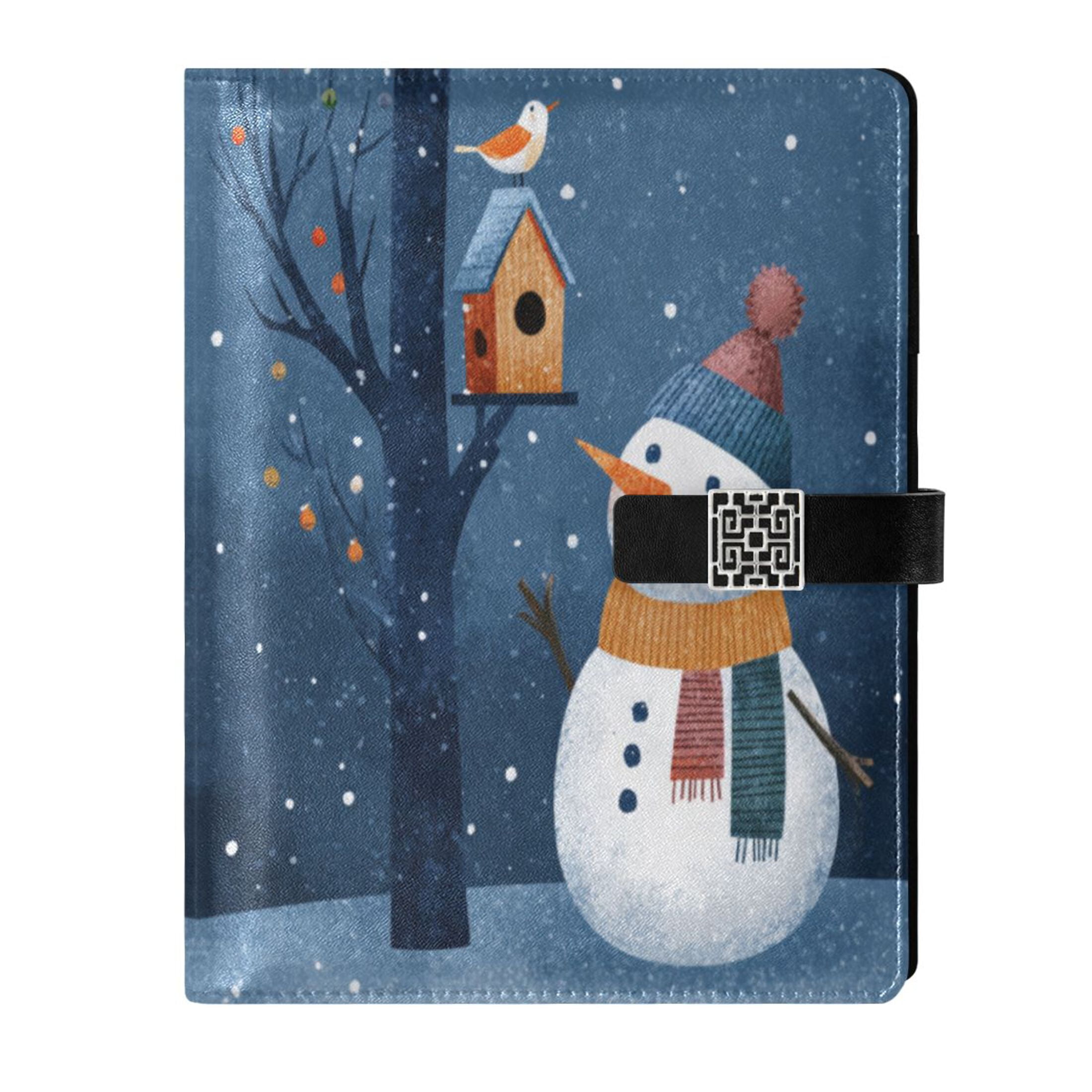 Leather Planner Leather Notebook Notebook Journal Binder Design Pen Pocket Design Convenient for Storage Christmas Snowmen and Bird
