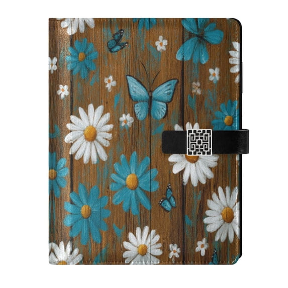 Leather Planner Leather Notebook Notebook Journal Binder Design Pen Pocket Design Convenient for Storage Chrysanthemum Butterfly