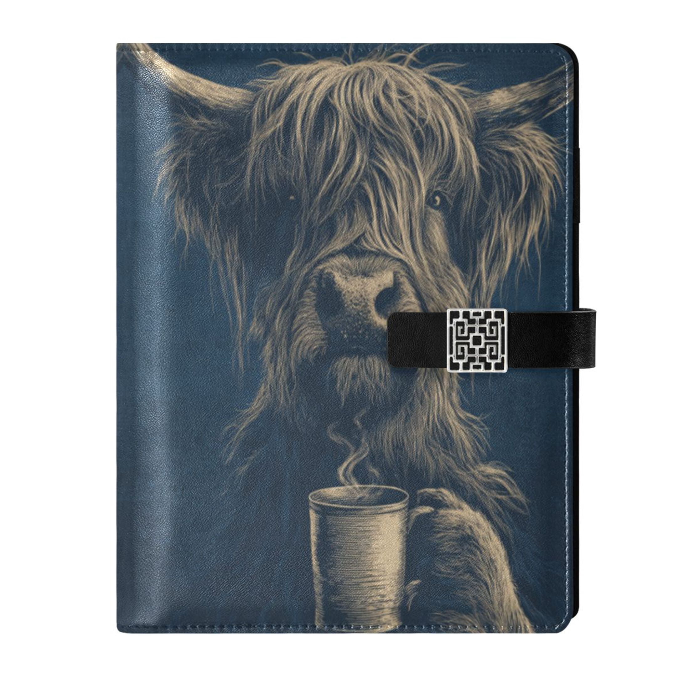 Leather Planner Leather Notebook Notebook Journal Binder Design Pen Pocket Design Convenient for Storage Cow Drinking Coffee