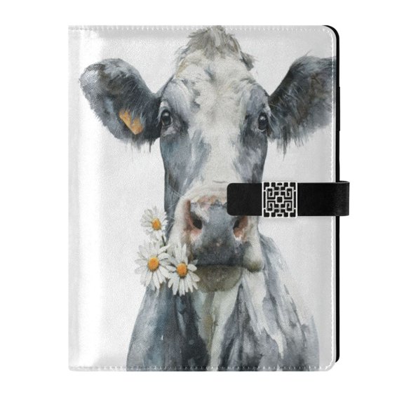 Leather Planner Leather Notebook Notebook Journal Binder Design Pen Pocket Design Convenient for Storage Cow with Daisies