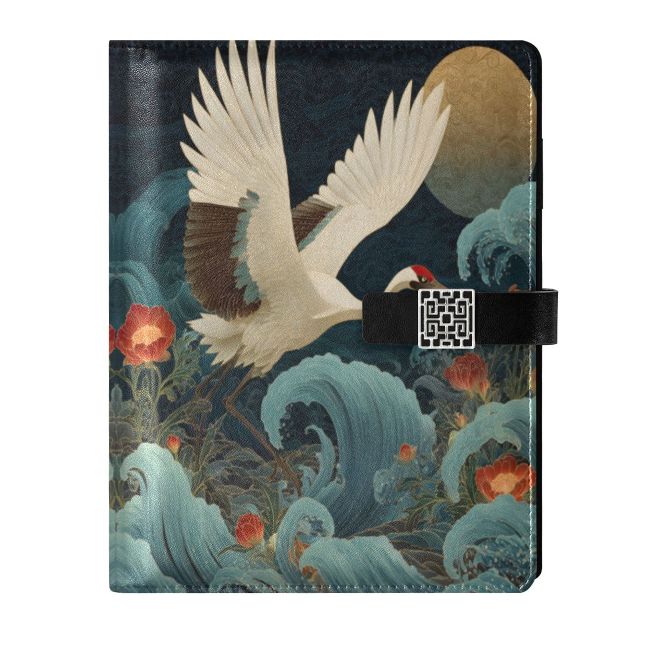 Leather Planner Leather Notebook Notebook Journal Binder Design Pen Pocket Design Convenient for Storage Crane Sea Waves