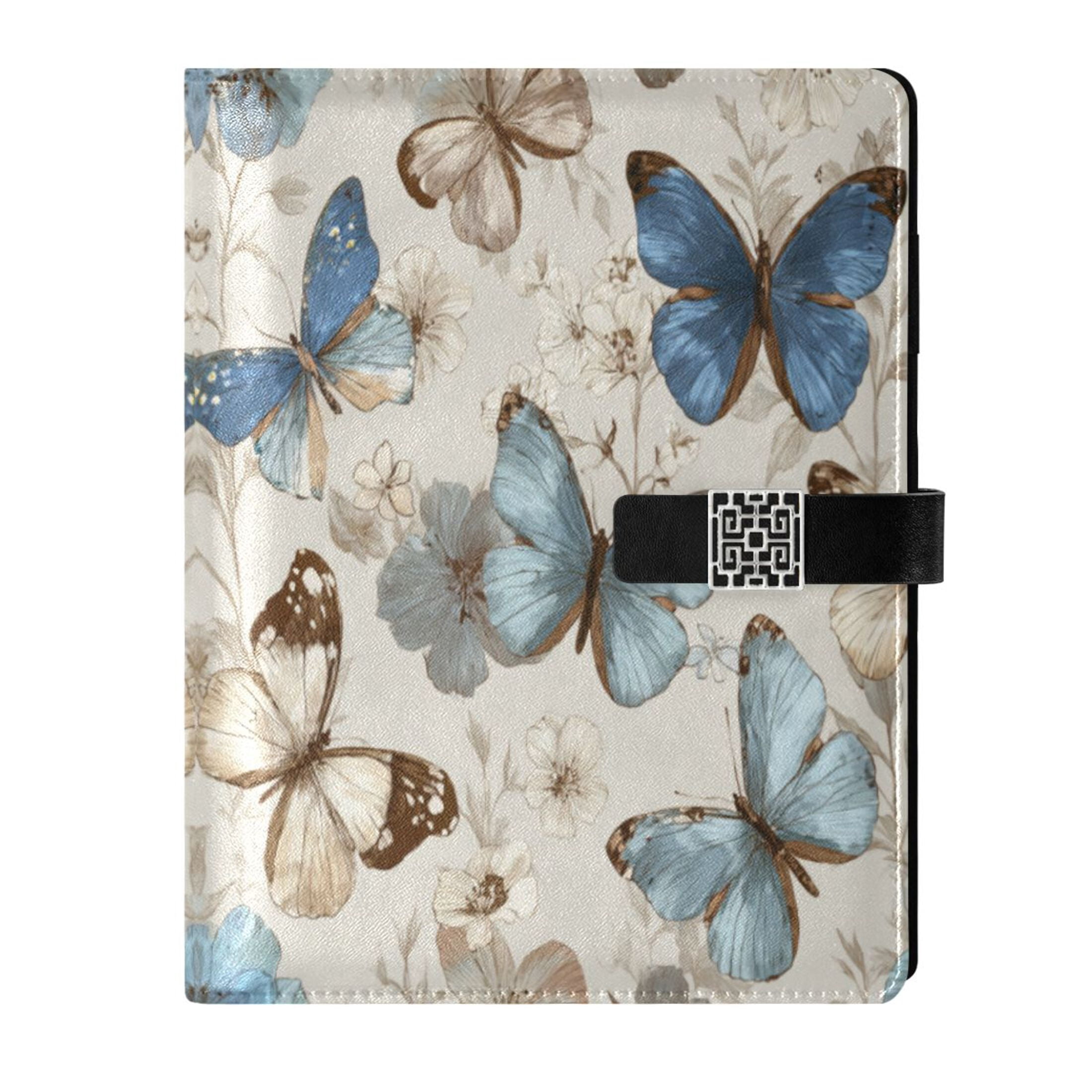 Leather Planner Leather Notebook Notebook Journal Binder Design Pen Pocket Design Convenient for Storage Cream Brown Butterfly Art