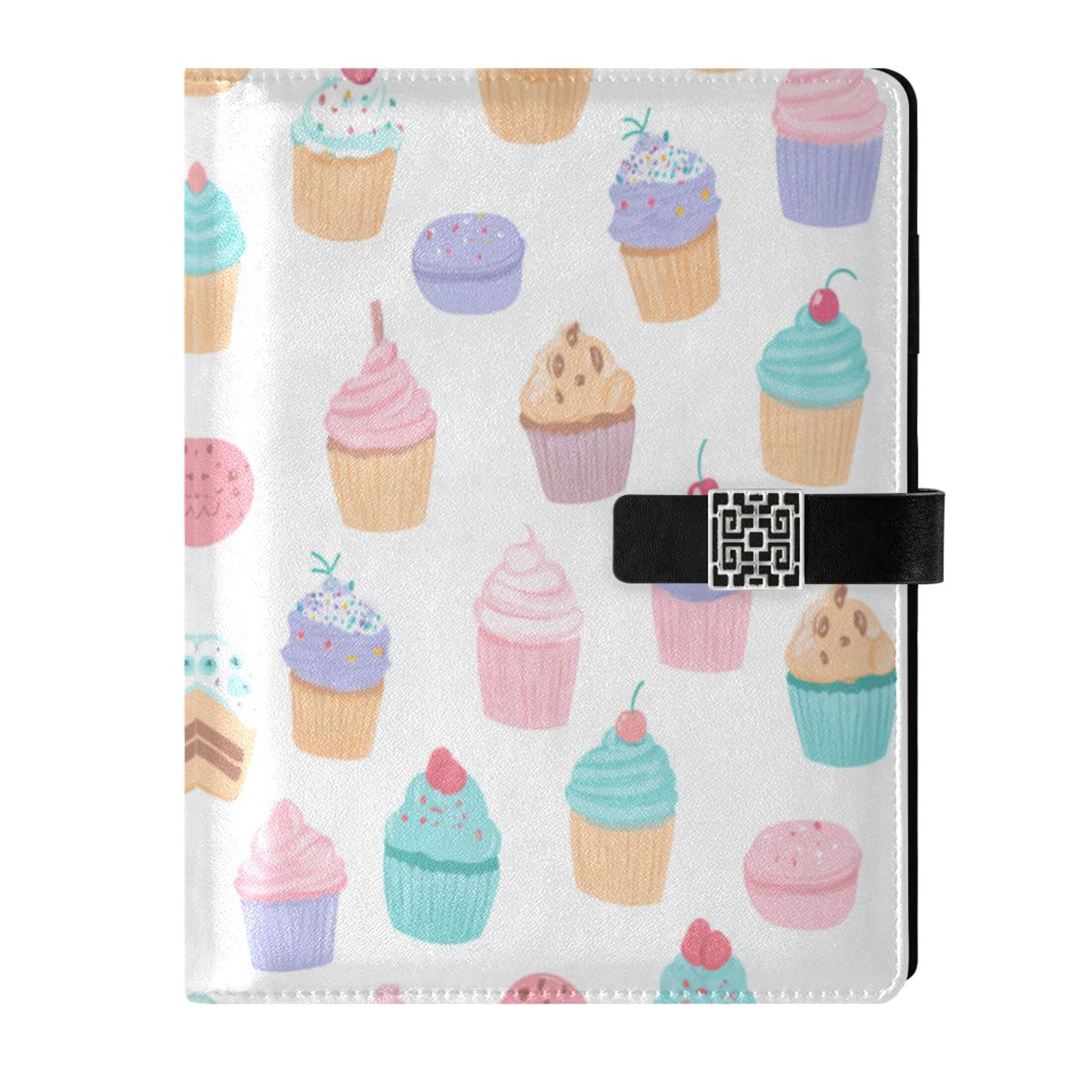 Leather Planner Leather Notebook Notebook Journal Binder Design Pen Pocket Design Convenient for Storage Cupcake Pattern Pastel