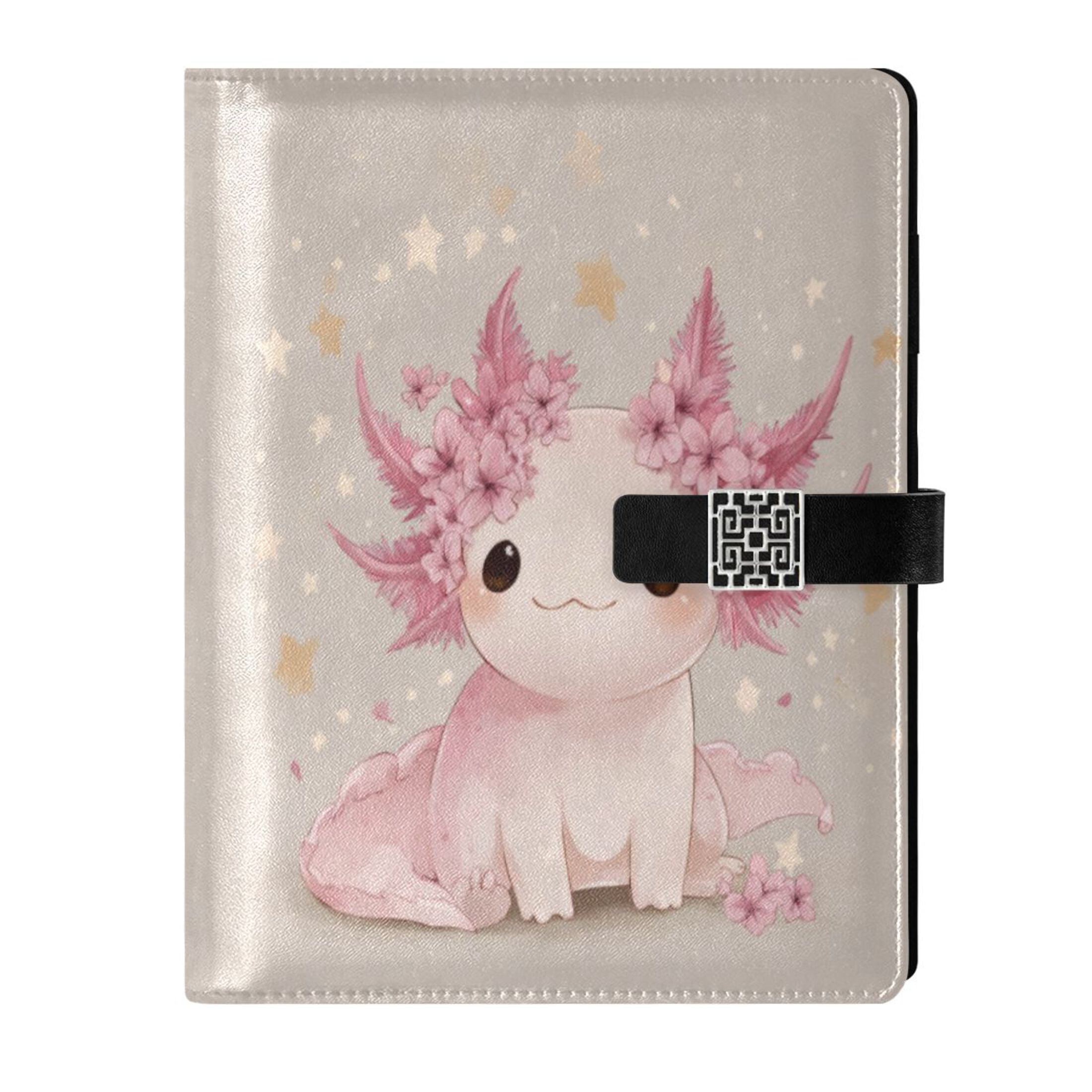 Leather Planner Leather Notebook Notebook Journal Binder Design Pen Pocket Design Convenient for Storage Cute Axolotl Pink