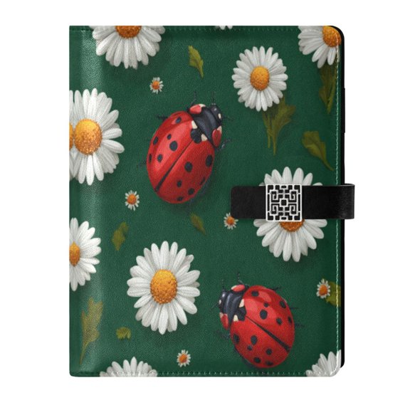 Leather Planner Leather Notebook Notebook Journal Binder Design Pen Pocket Design Convenient for Storage Cute Ladybug White Daisy