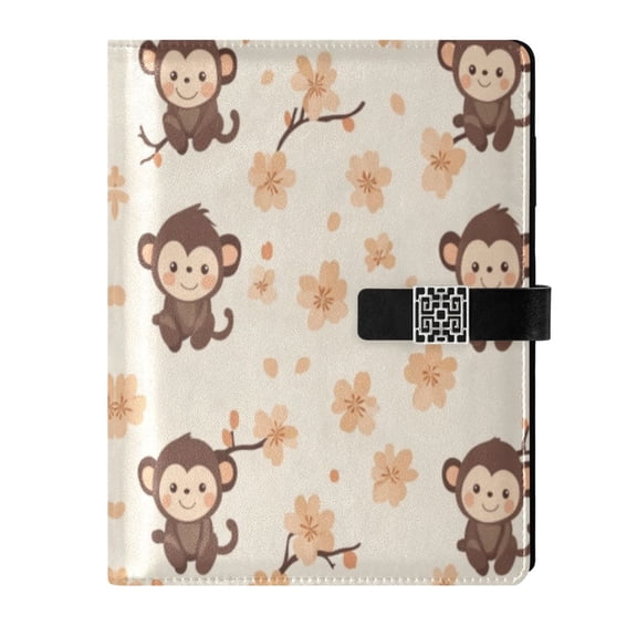 Leather Planner Leather Notebook Notebook Journal Binder Design Pen Pocket Design Convenient for Storage Cute Little Brown Monkey