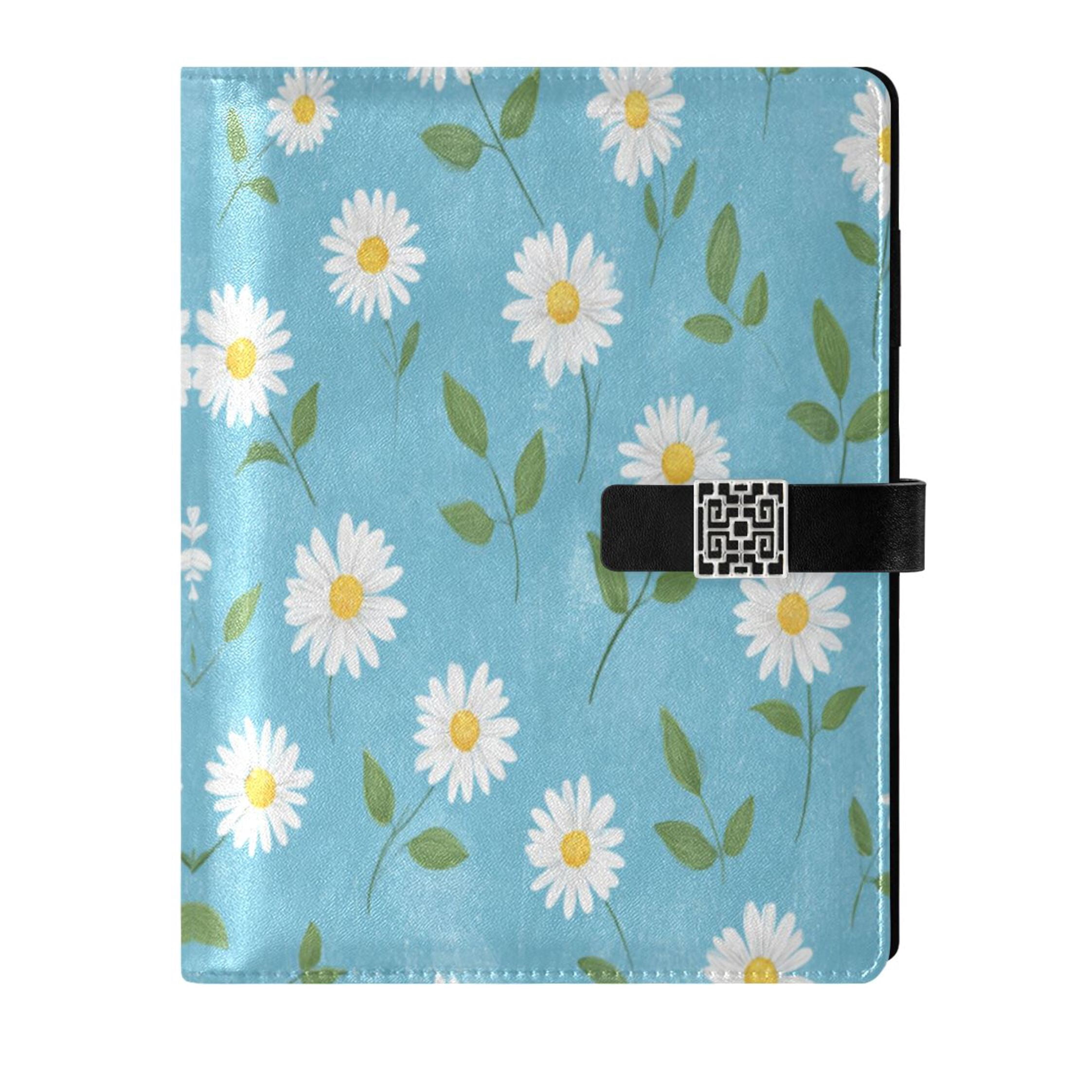 Leather Planner Leather Notebook Notebook Journal Binder Design Pen Pocket Design Convenient for Storage Cute Simple Daisy Blue