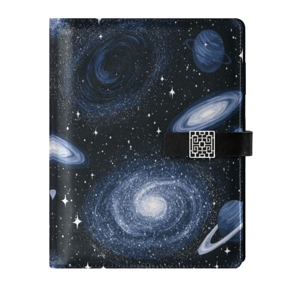 Leather Planner Leather Notebook Notebook Journal Binder Design Pen Pocket Design Convenient for Storage Deep Black Galaxy Nebula
