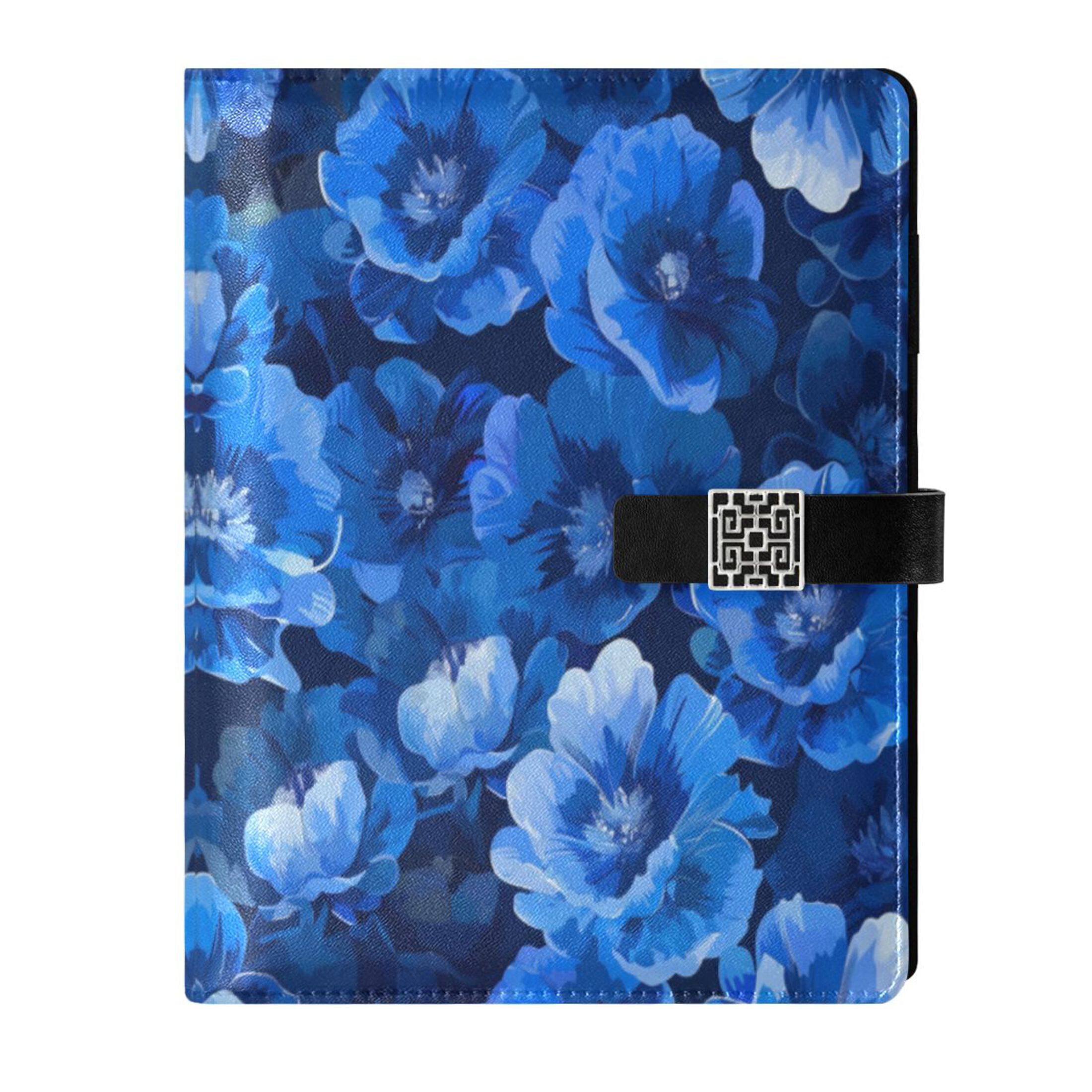 Leather Planner Leather Notebook Notebook Journal Binder Design Pen Pocket Design Convenient for Storage Deep Blue Flowers Seamless