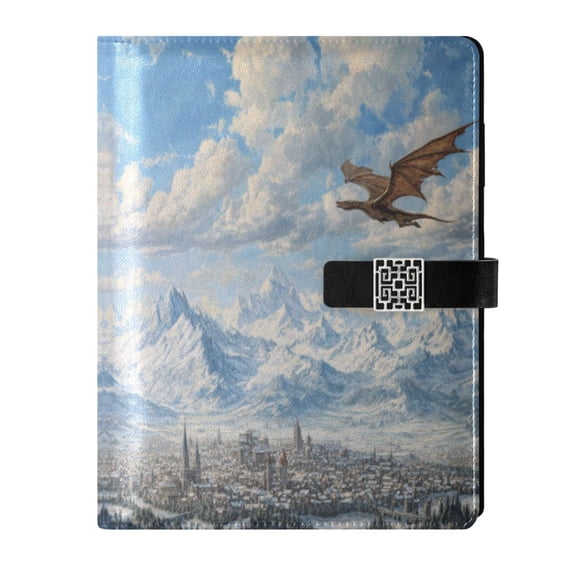 Leather Planner Leather Notebook Notebook Journal Binder Design Pen Pocket Design Convenient for Storage Dragon Flying Medieval Town