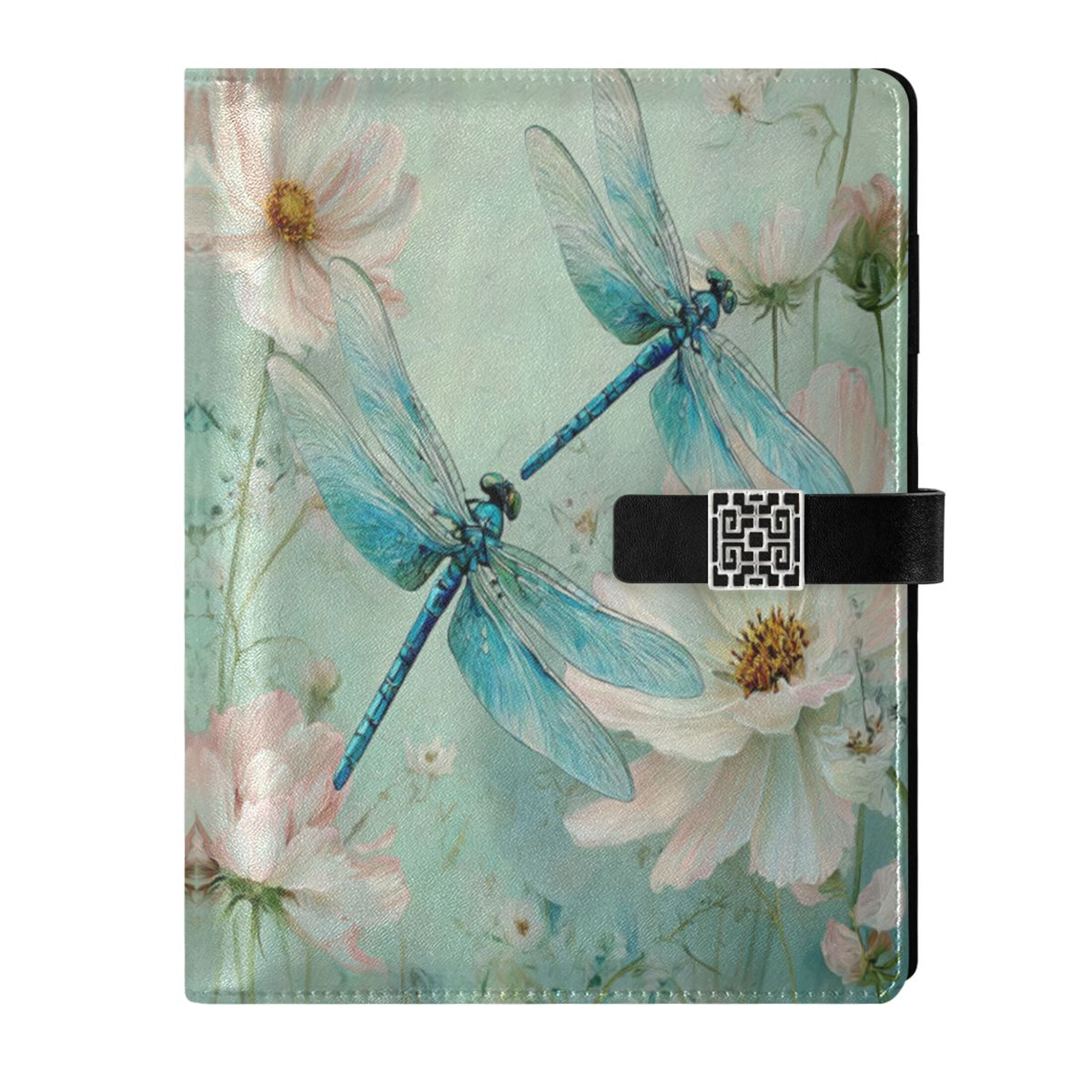Leather Planner Leather Notebook Notebook Journal Binder Design Pen Pocket Design Convenient for Storage Dragonflies Blue Tones