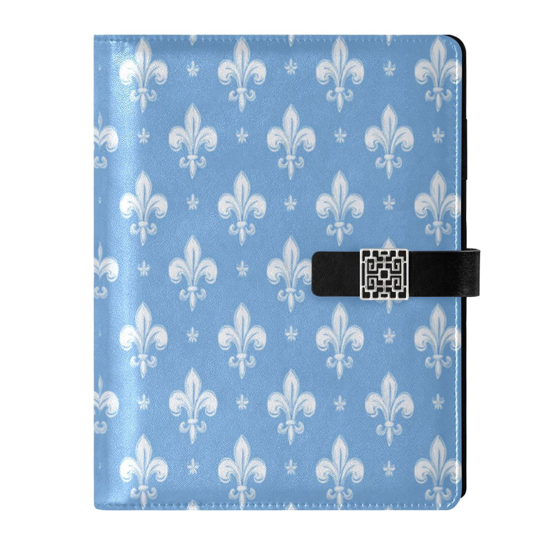 Leather Planner Leather Notebook Notebook Journal Binder Design Pen Pocket Design Convenient for Storage Fleur De Lis Sky Blue Motif