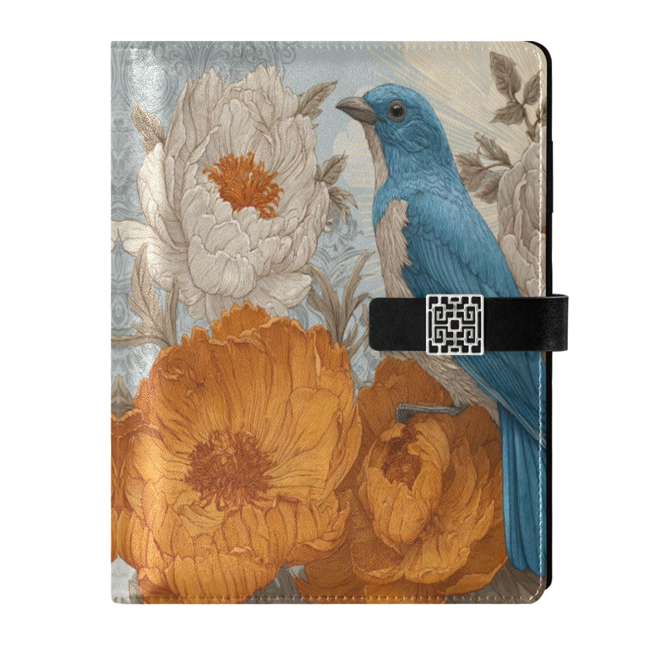 Leather Planner Leather Notebook Notebook Journal Binder Design Pen Pocket Design Convenient for Storage Flowers Blue Bird Pattern