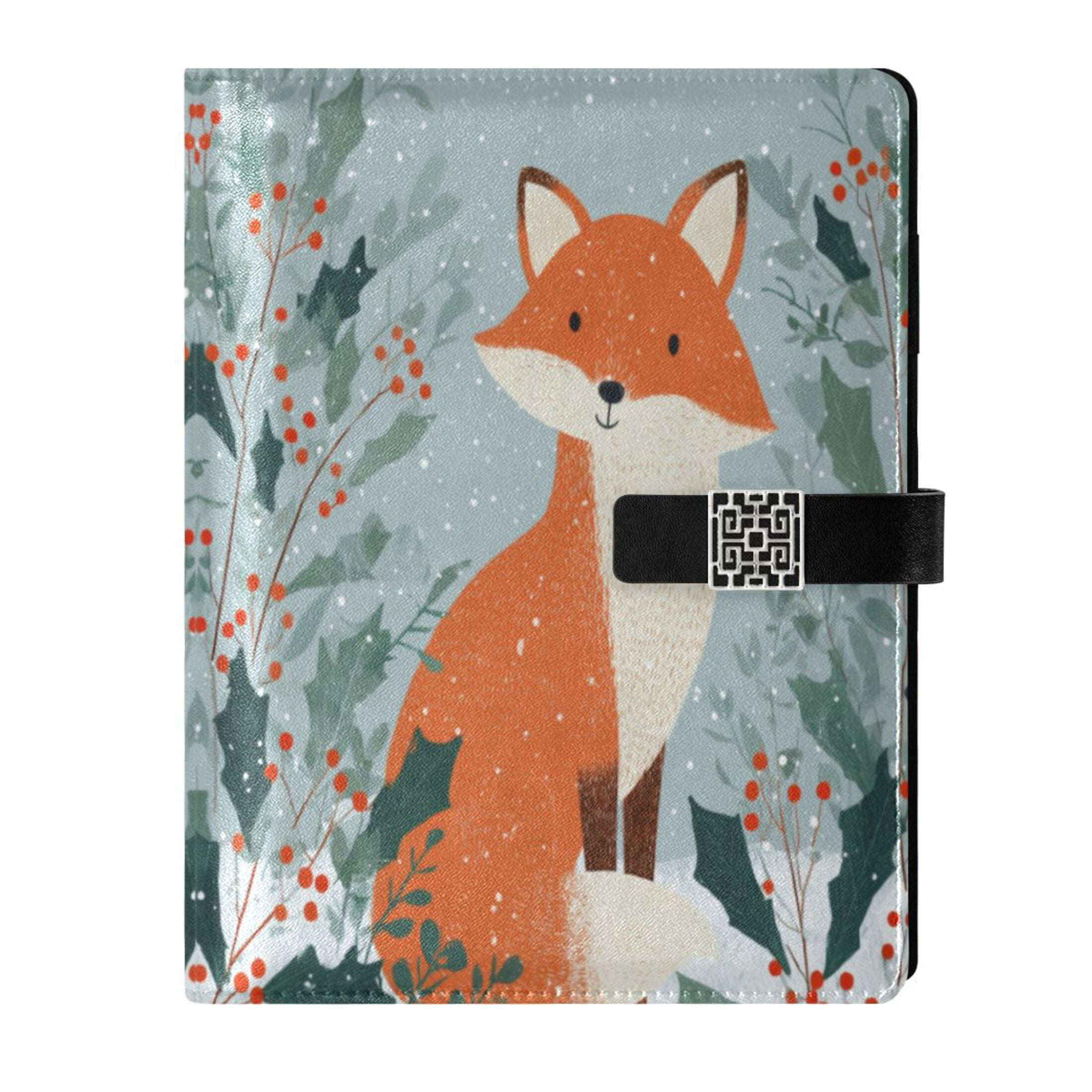 Leather Planner Leather Notebook Notebook Journal Binder Design Pen Pocket Design Convenient for Storage Fox in Snow