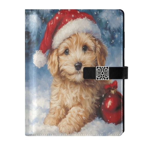 Leather Planner Leather Notebook Notebook Journal Binder Design Pen Pocket Design Convenient for Storage Golden Christmas Puppy