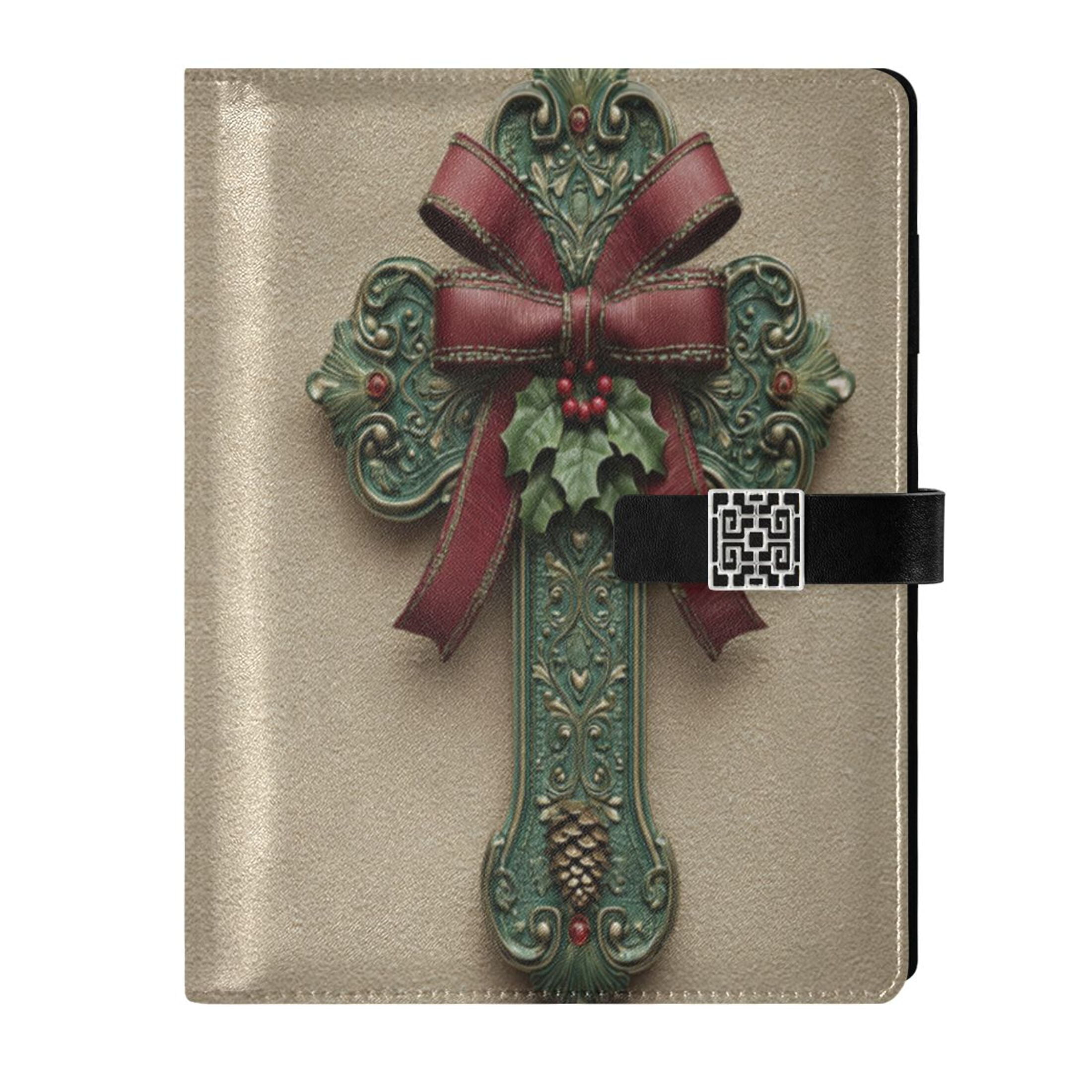 Leather Planner Leather Notebook Notebook Journal Binder Design Pen Pocket Design Convenient for Storage Green Christmas Cross