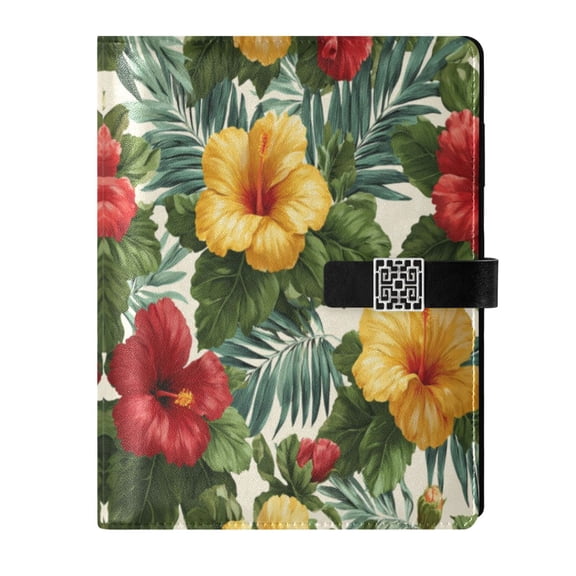 Leather Planner Leather Notebook Notebook Journal Binder Design Pen Pocket Design Convenient for Storage Hawaiian Flower Palm Leaves