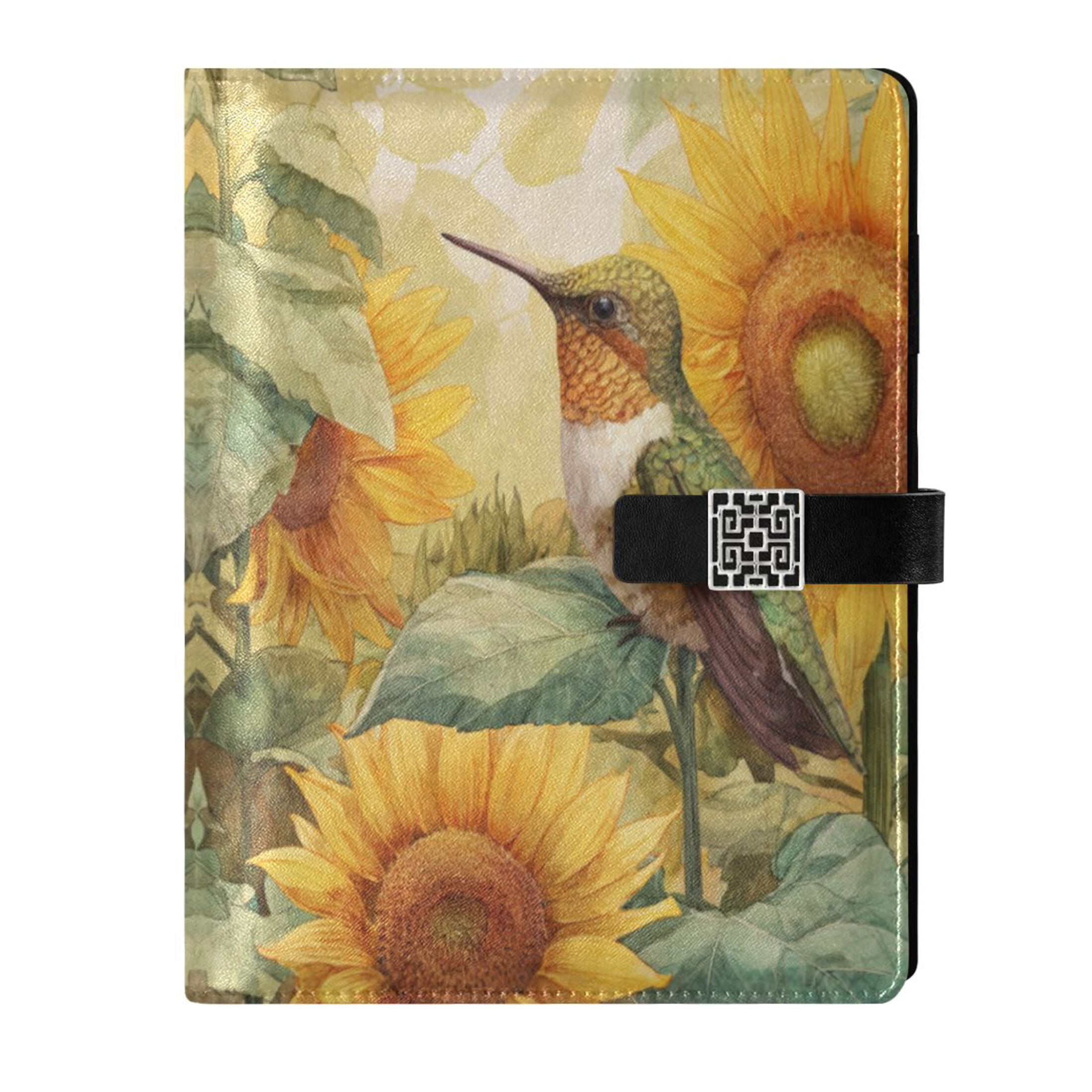 Leather Planner Leather Notebook Notebook Journal Binder Design Pen Pocket Design Convenient for Storage Hummingbird Sunflower