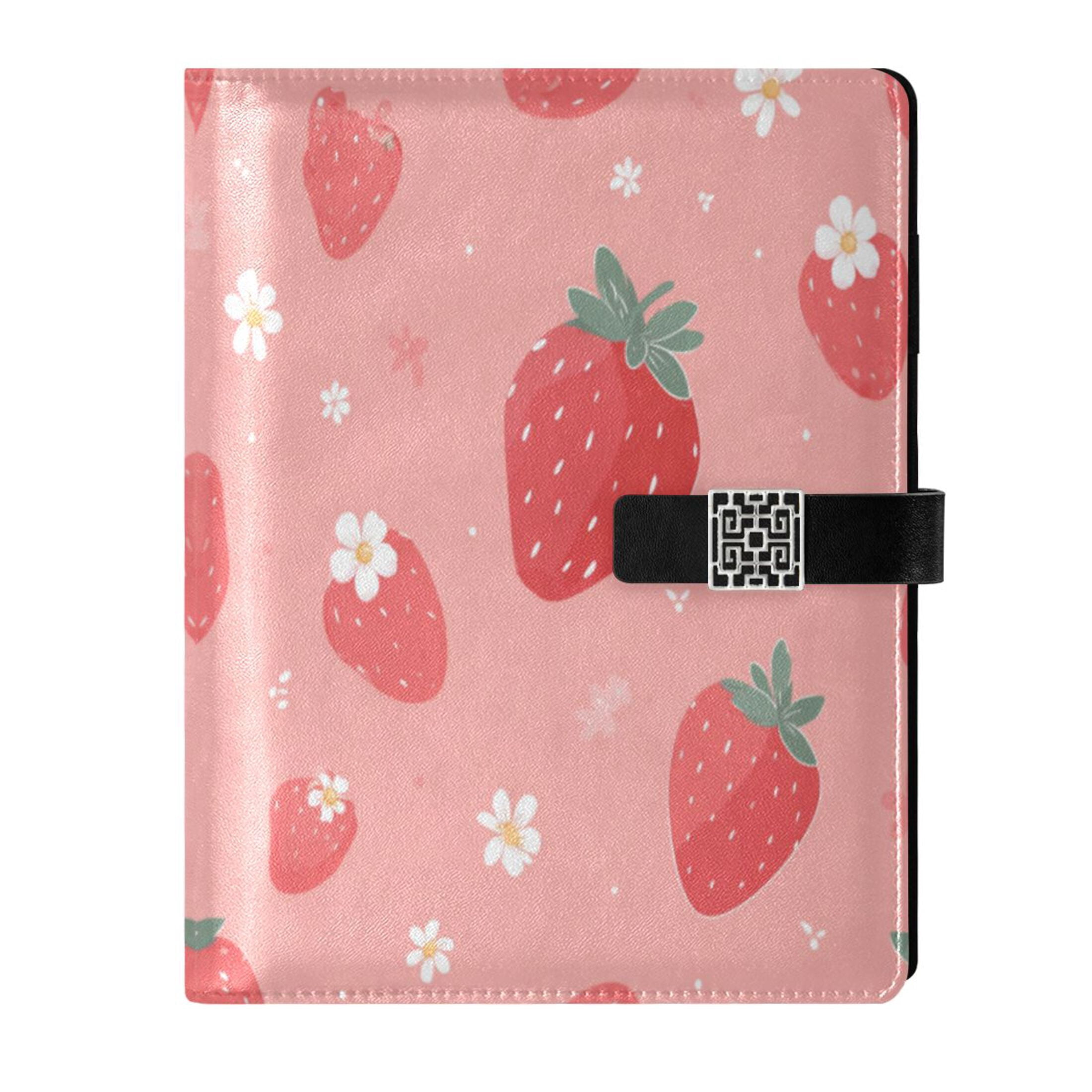 Leather Planner Leather Notebook Notebook Journal Binder Design Pen Pocket Design Convenient for Storage Juicy Pink Strawberry Motif