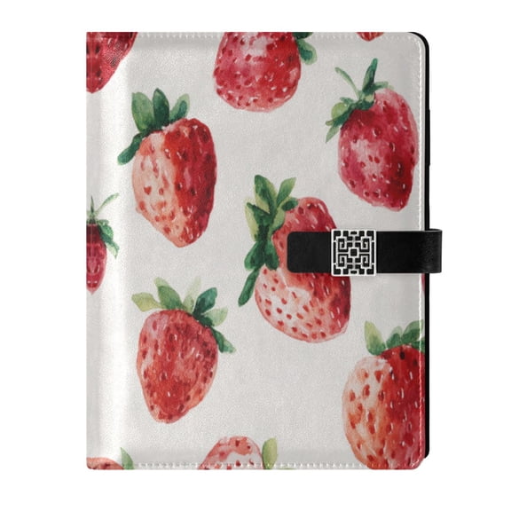 Leather Planner Leather Notebook Notebook Journal Binder Design Pen Pocket Design Convenient for Storage Juicy Strawberry Red Pattern