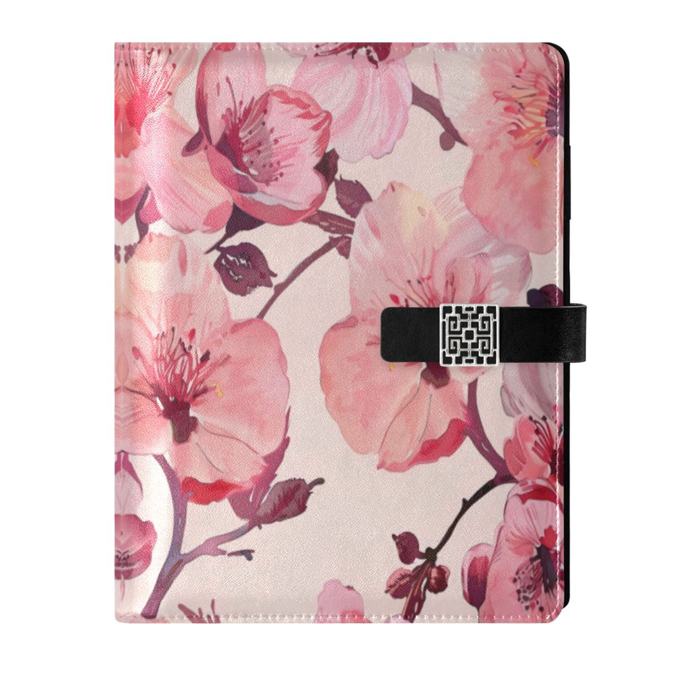 Leather Planner Leather Notebook Notebook Journal Binder Design Pen Pocket Design Convenient for Storage Large Pink Flowers