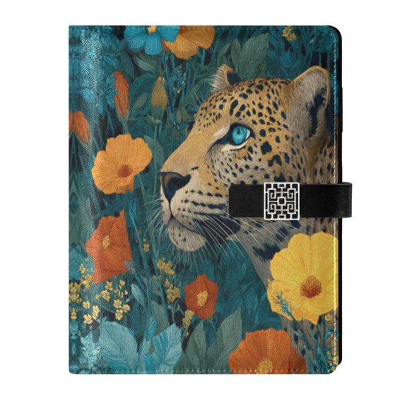 Leather Planner Leather Notebook Notebook Journal Binder Design Pen Pocket Design Convenient for Storage Leopard in Jungle Orange