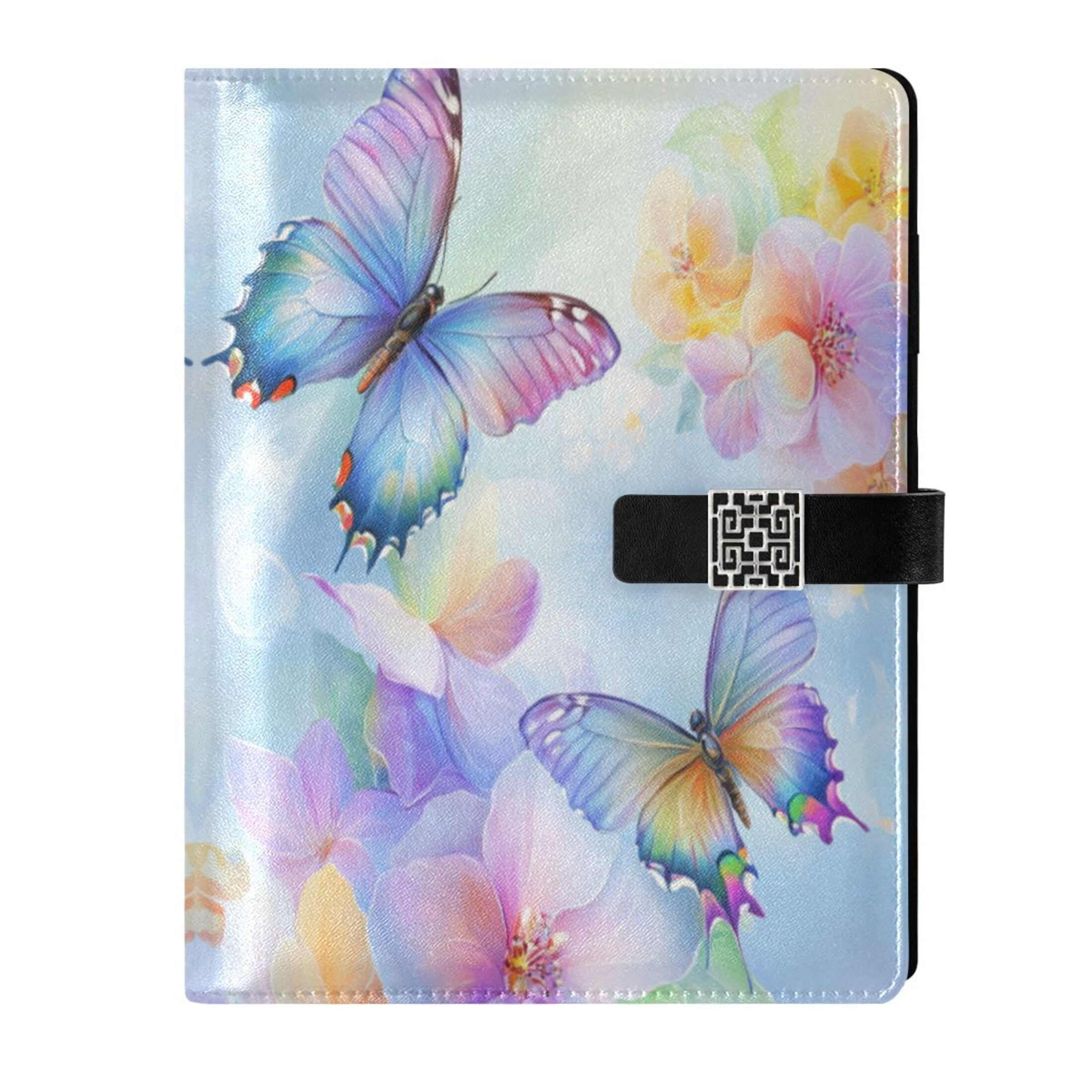Leather Planner Leather Notebook Notebook Journal Binder Design Pen Pocket Design Convenient for Storage Light Blue Rainbow Butterfly